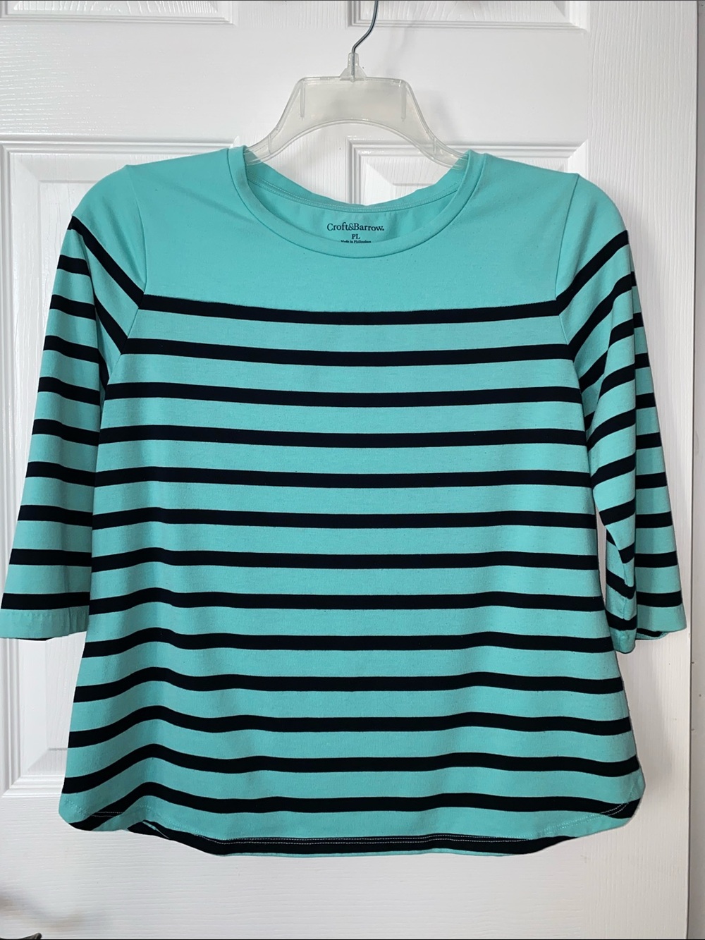 croft & barrow Aqua and Black Striped Short Sleeve Tee